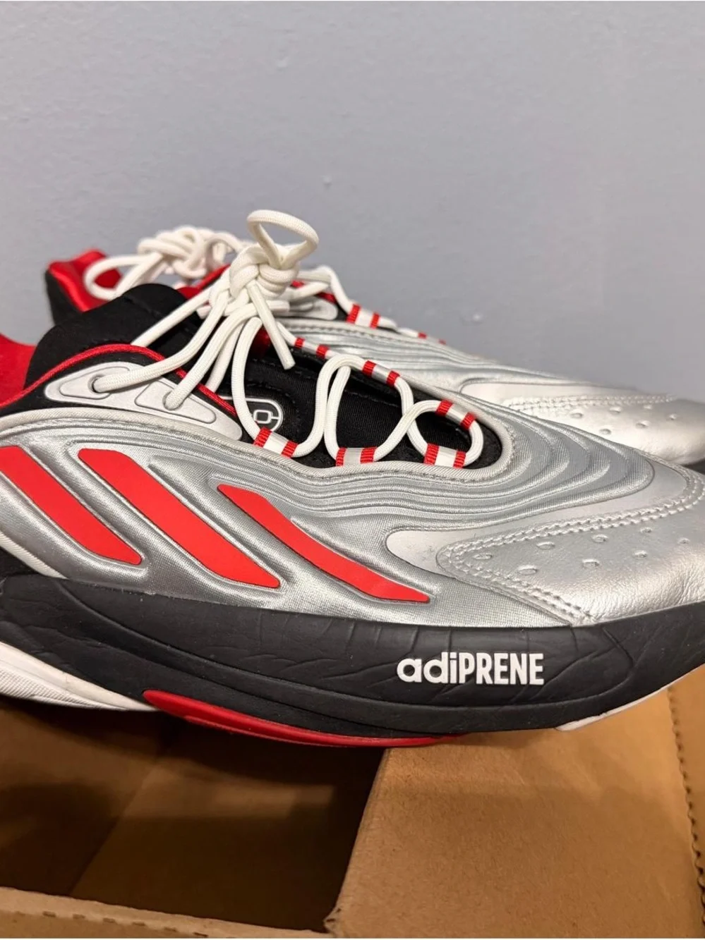 adidas Men’s Silver and Red adiPRENE Athletic Sneakers